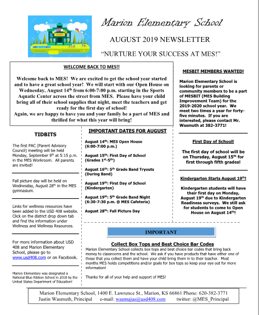 MES August Newsletter